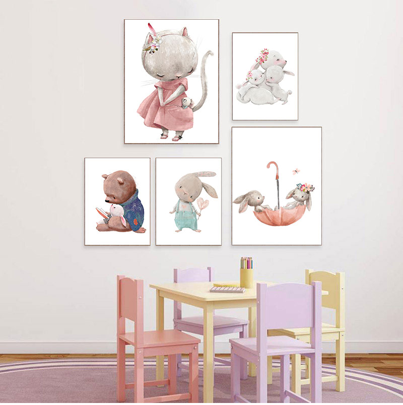 Animals Baby Nursery - 1 stampa artistica decorativa senza cornice,
