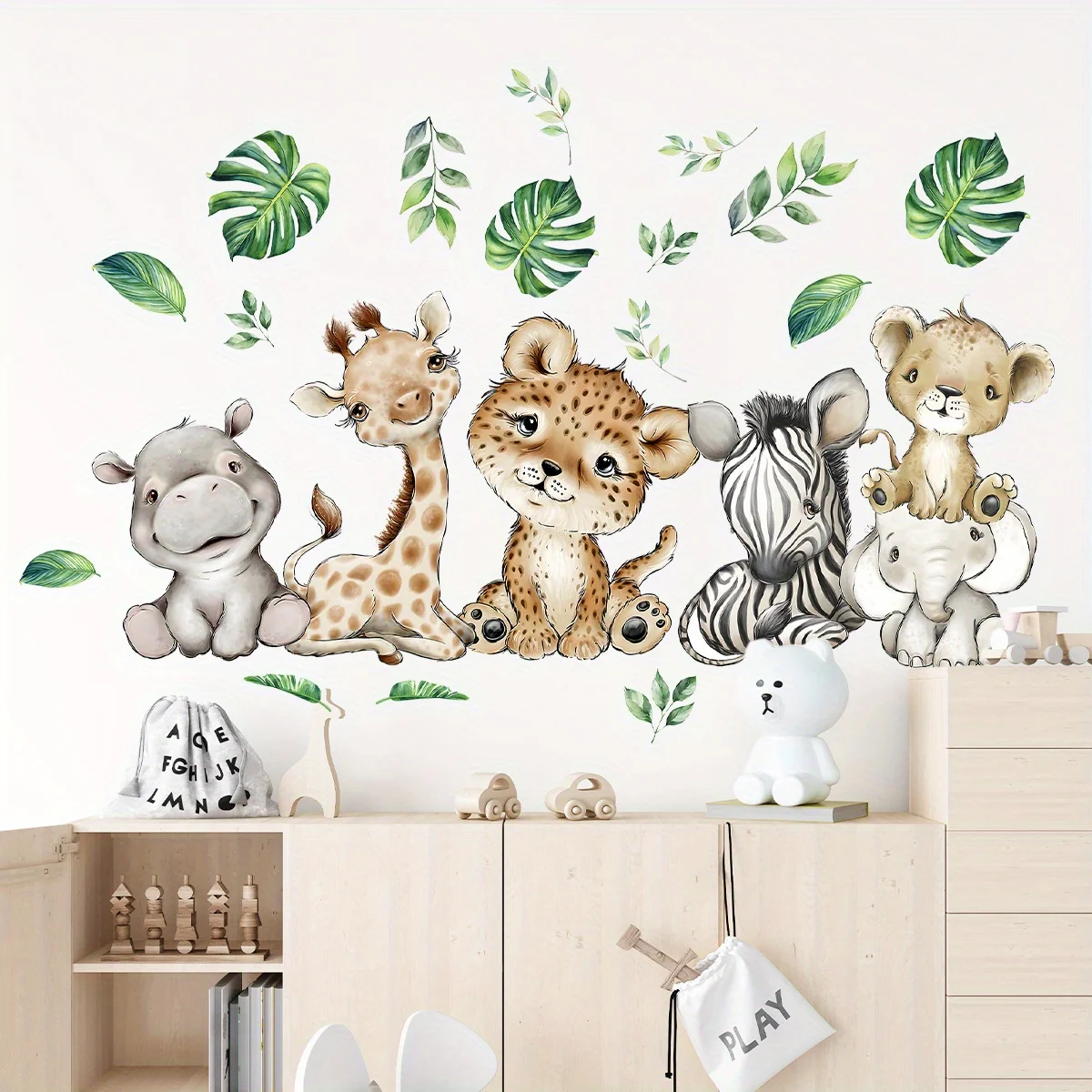 Wall Decal Nursery - 1PC Cartoon Cute Ippopotamo Tigre Elefante