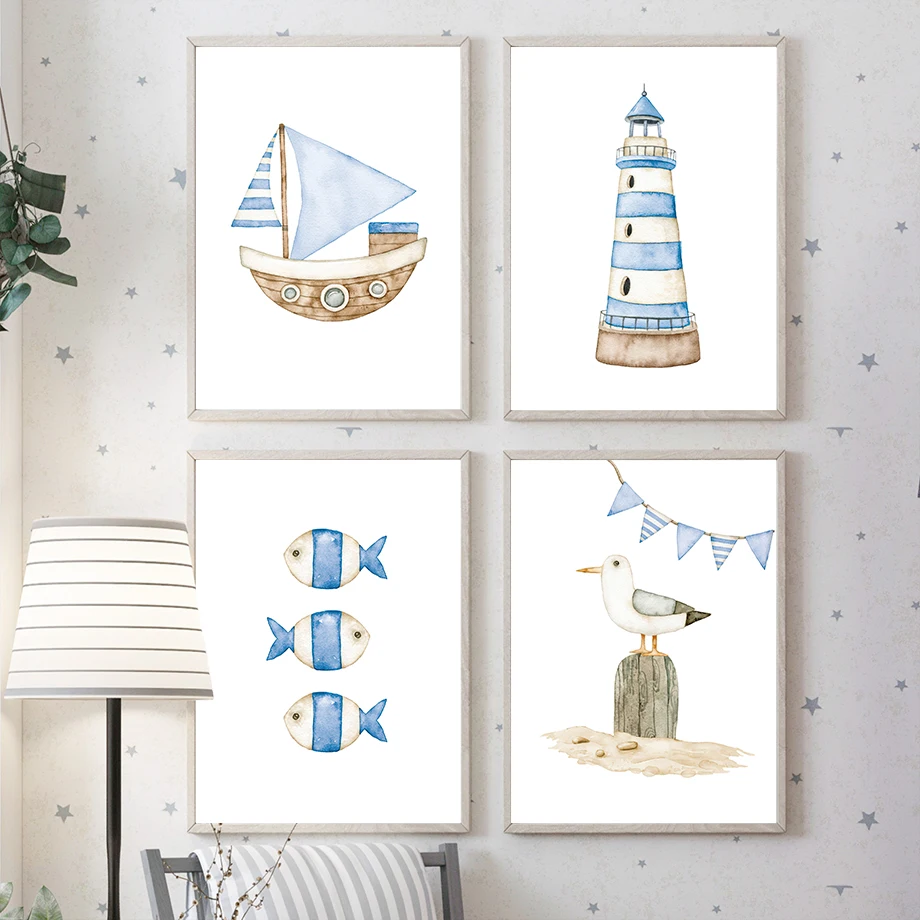 Baby Nursery Paintings - Poster e Stampe Nautiche con Veliero,