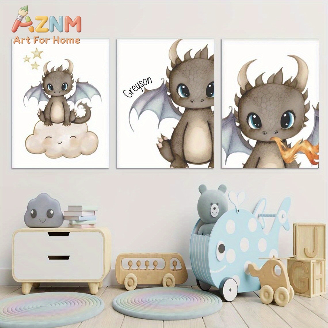 Baby Nursery Paintings - AZNM Dipinto su Tela con Simpatico