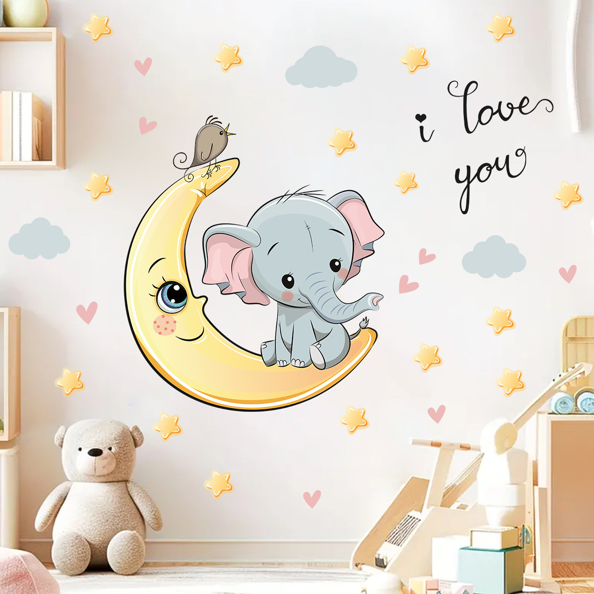 Baby Nursery Elephant - Cartoon Moon Good Night Elephant Adesivi