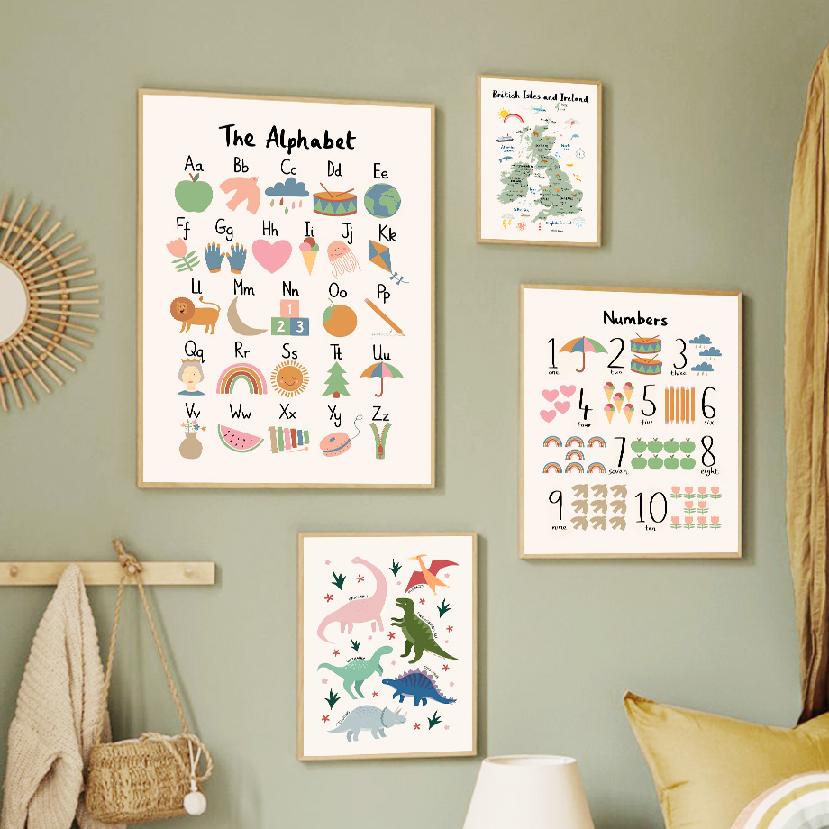 Animals Baby Nursery - Mappa del Mondo Animale con Dinosauri,