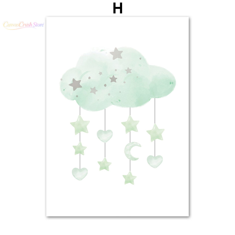 Baby Nursery Elephant - Elefante Palloncino Arcobaleno Luna Stelle Nuvola