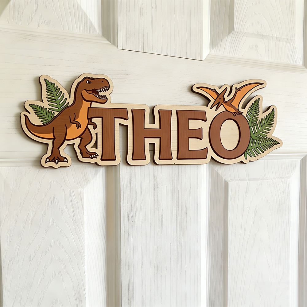 Baby Nursery - Targa personalizzata con nome di dinosauro