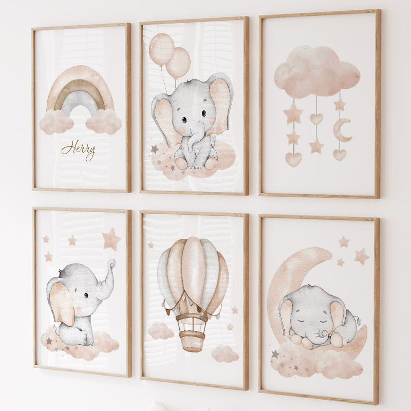 Animals Baby Nursery - Simpatico elefante palloncino caldo luna arcobaleno