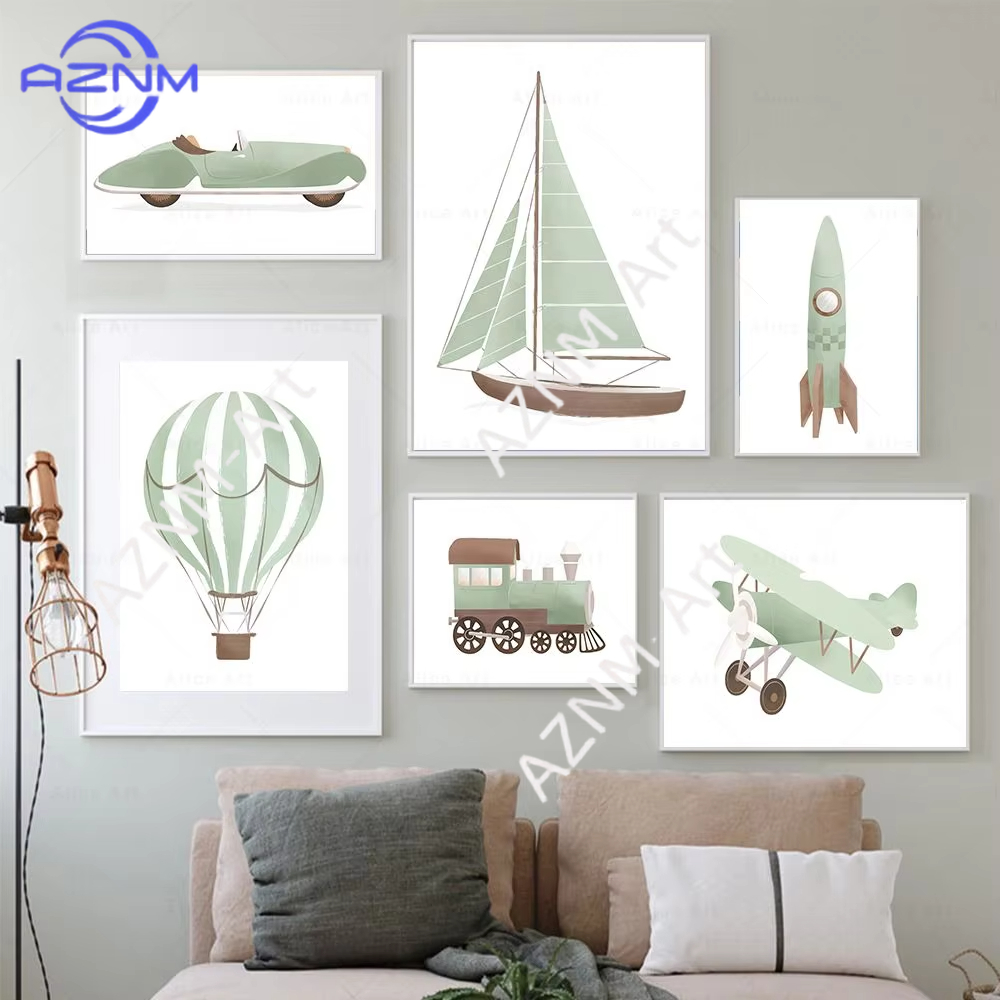 Baby Nursery Wall Art - Poster da Parete con Aeroplano, Mongolfiera,