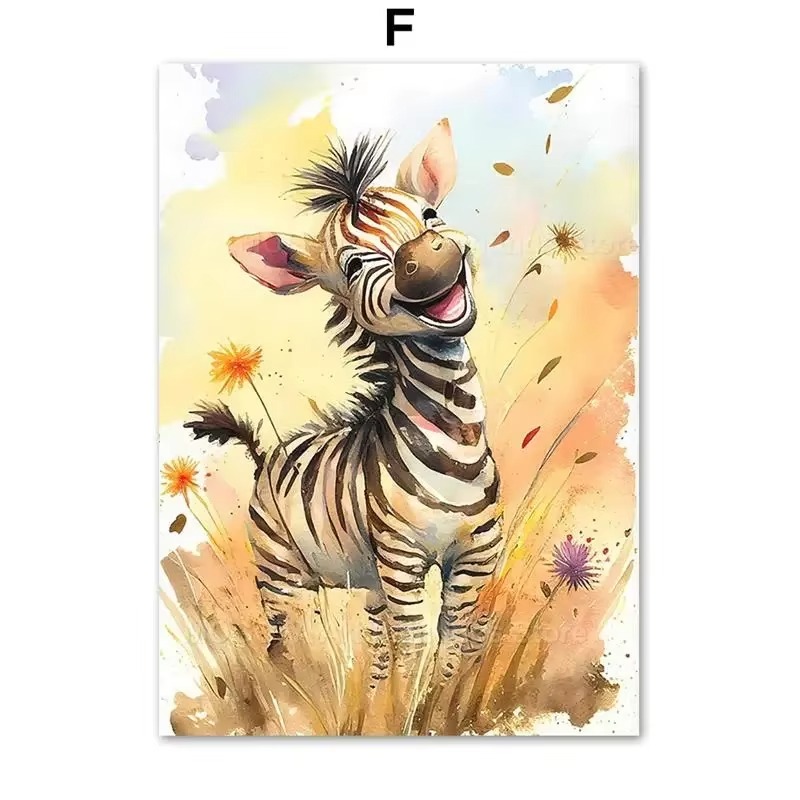 Animals Baby Nursery - Quadri su Tela con Leone, Giraffa,