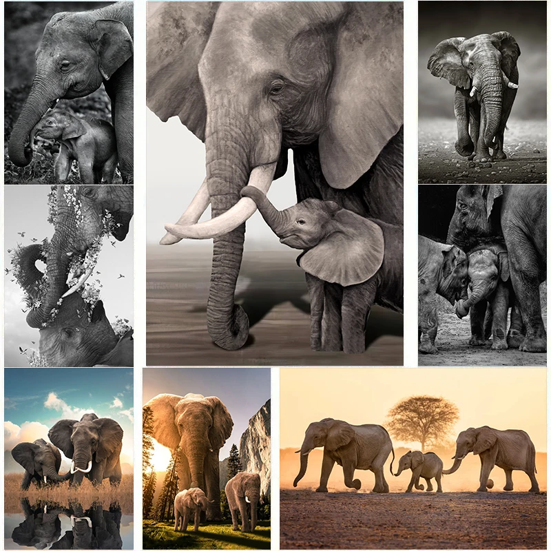 Baby Nursery Images - Wildlife Elephant Family poster Canvas Painting