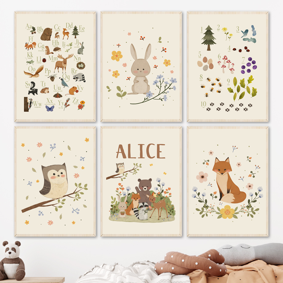 Animals Baby Nursery - Quadro senza cornice con simpatici conigli,