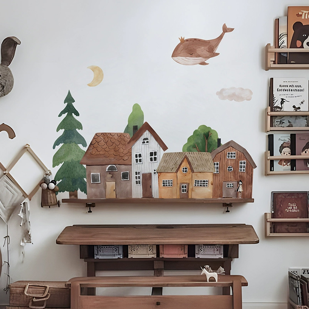 Baby Nursery Wall Art - Tessuto Cartoon Forest Vintage Town Wall
